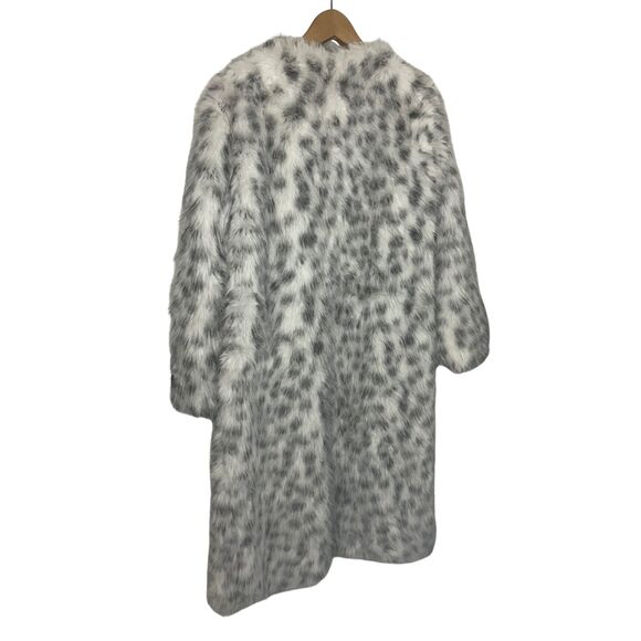 Fashion Nova Snow Leopard Faux Fur Coat – White Gray Animal Print Long Jacket - Picture 3 of 7